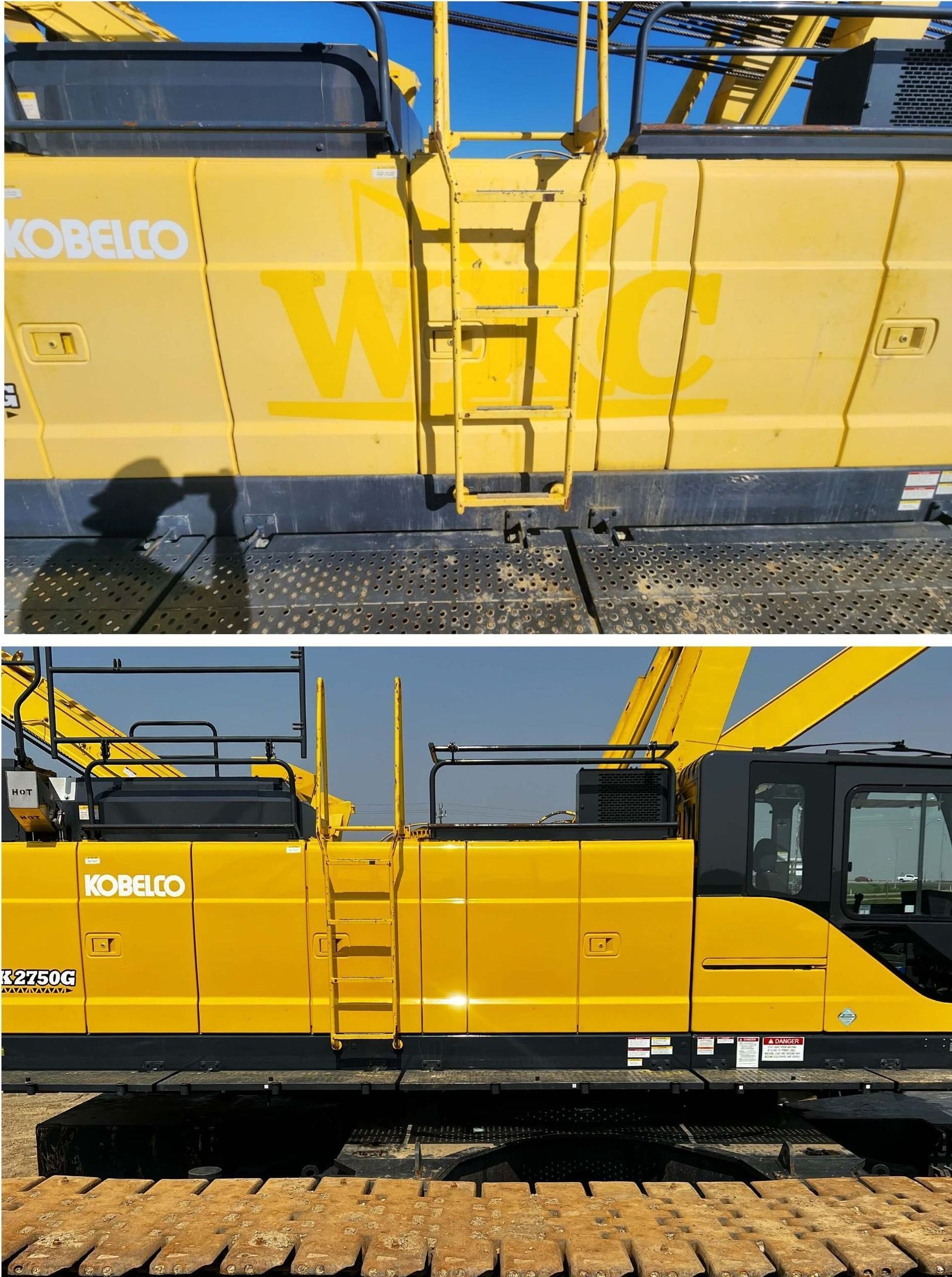 Kobelco Crane Polish Before and After by Alberta Metal Polishing in Red Deer