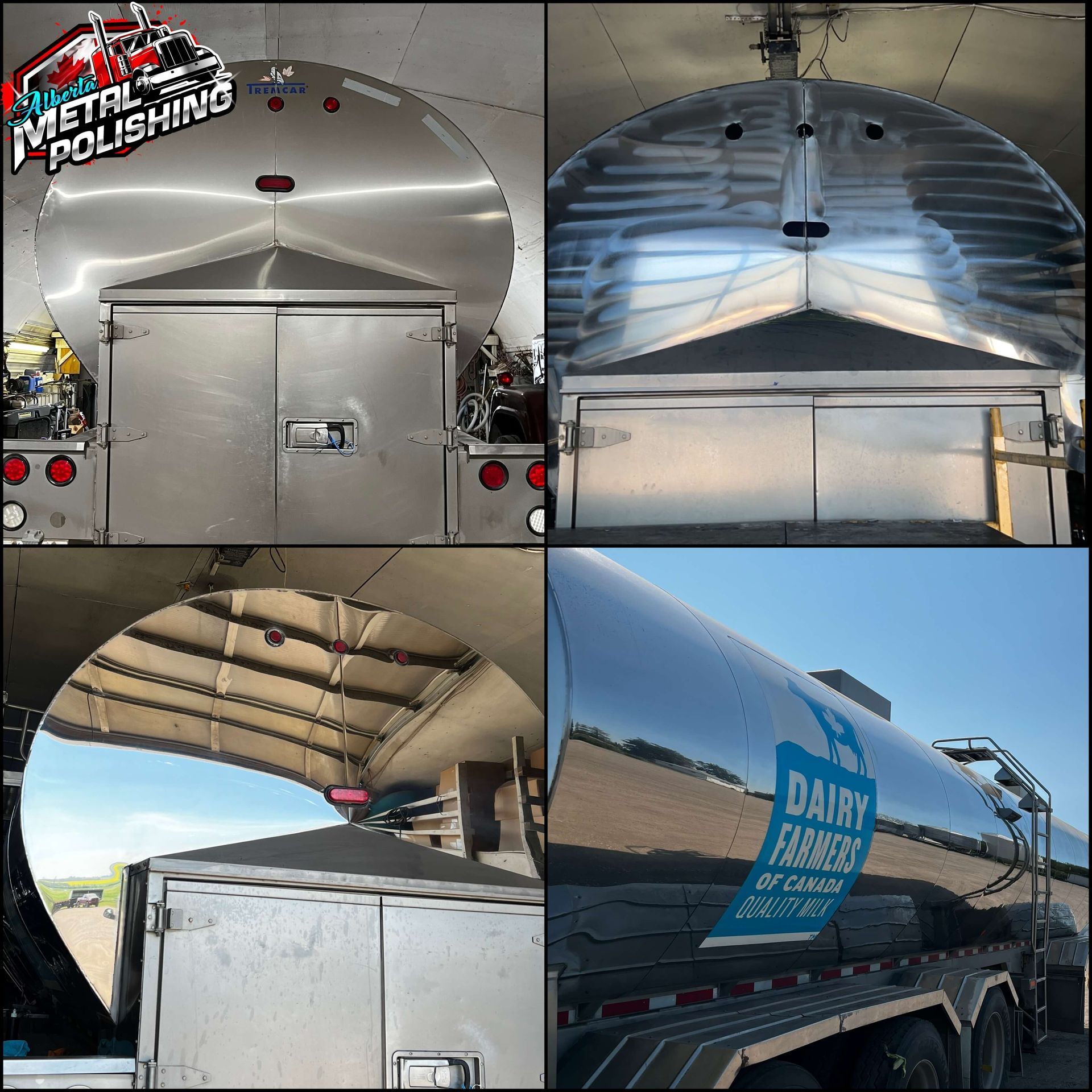 Before and After Tanker Truck Polished by Alberta Metal Polishing in Red Deer