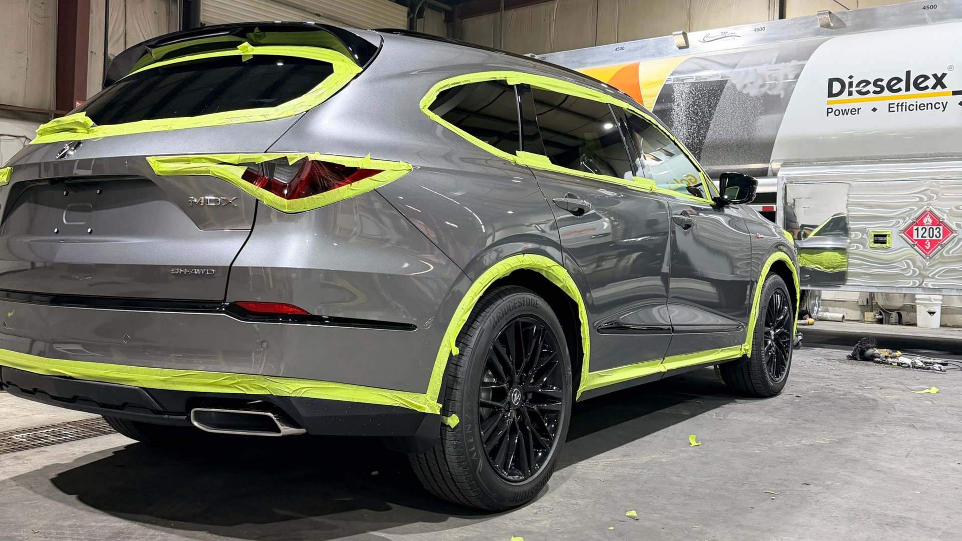 2026 Acura MDX freshly coated with System X Max G+ with the windows, lights and trim masked off.