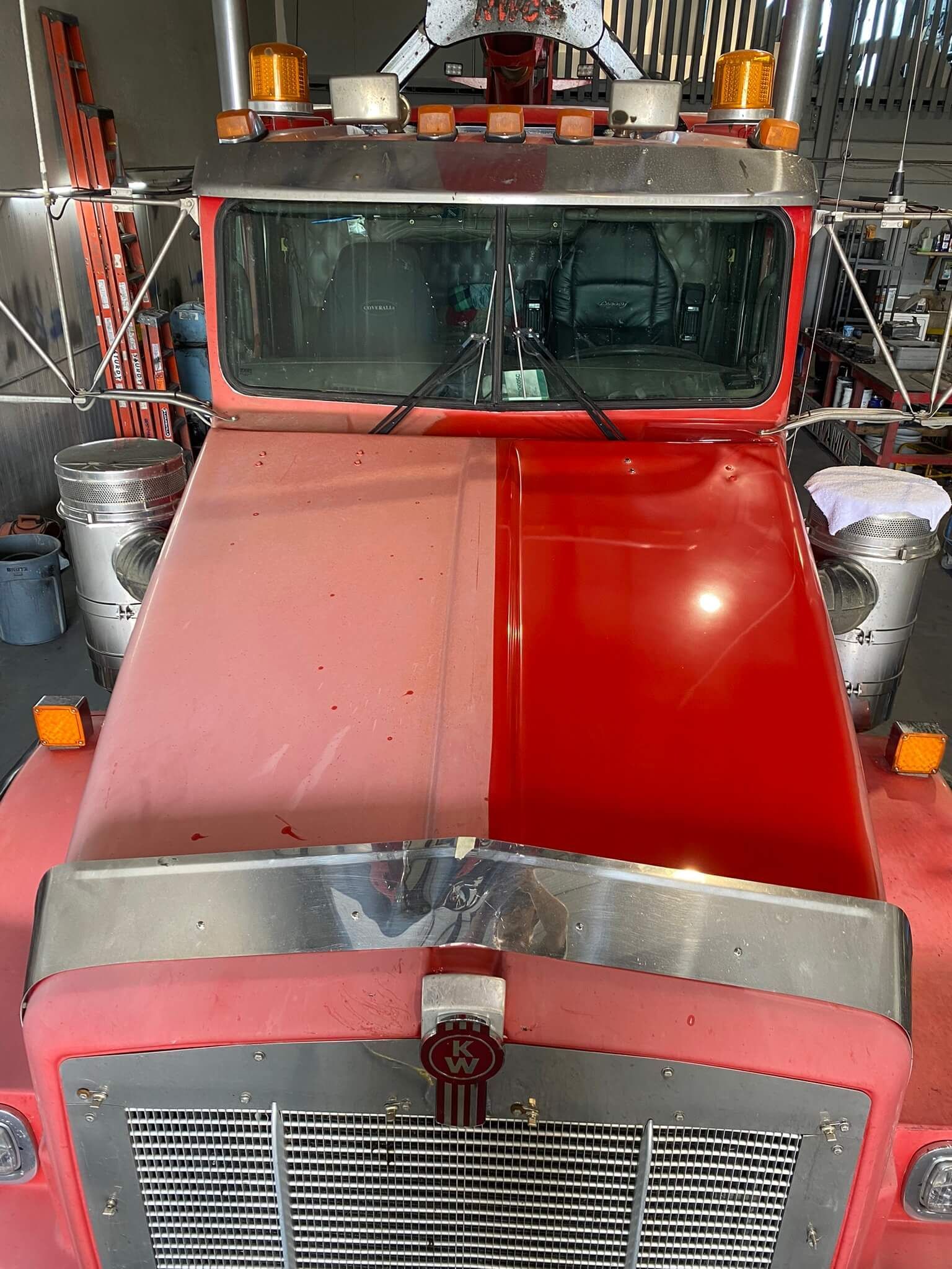 Kenworth Boom Truck Paint Polish Before and After Polished by Alberta Metal Polishing in Nisku