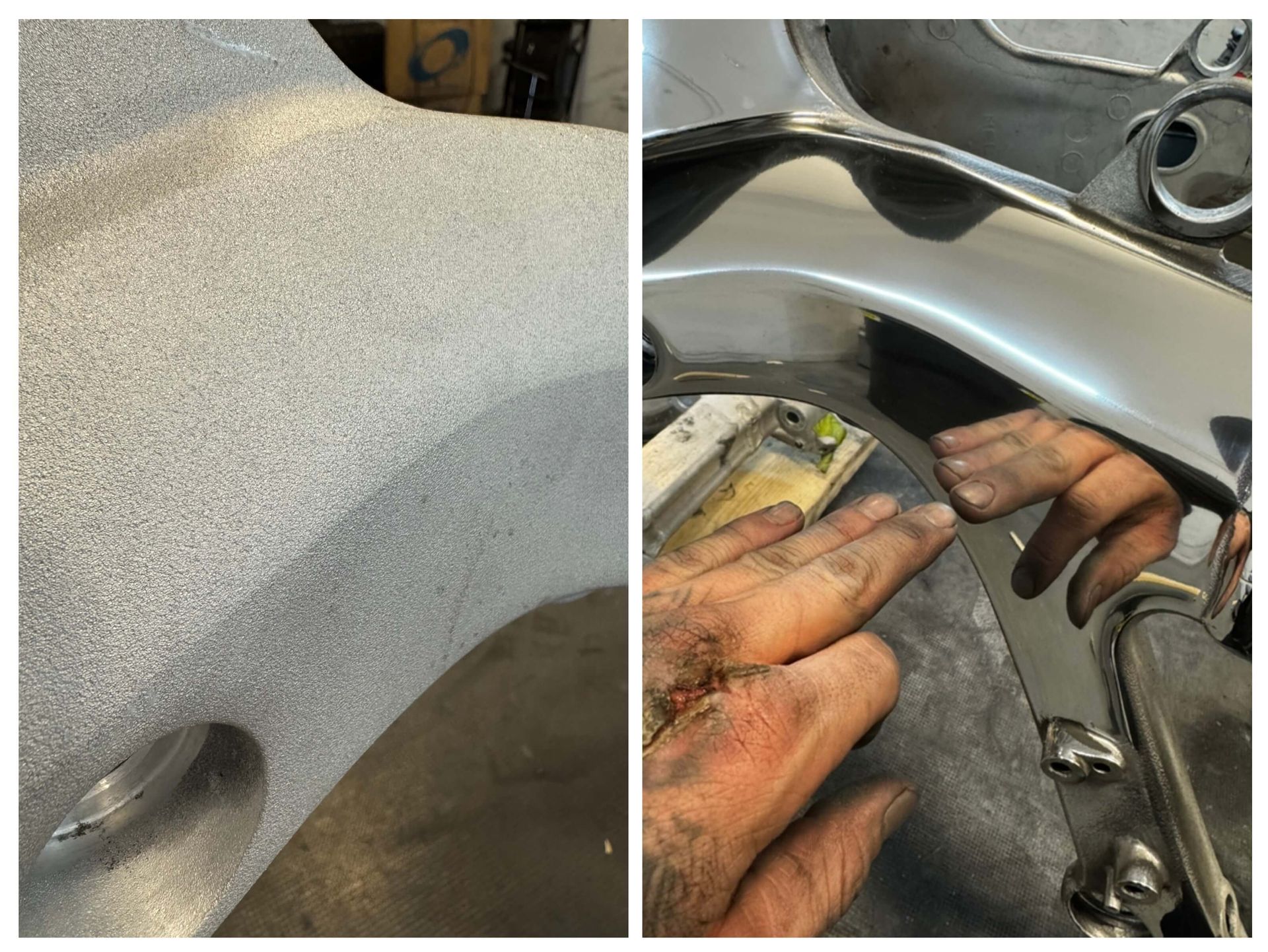 Motorcycle Frame and Swing Arm Polished by Alberta Metal Polishing in Nisku