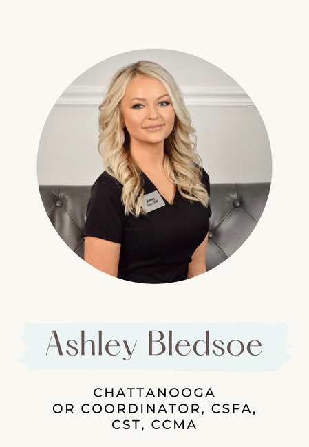 Ashley Bledsoe, Chattanooga OR Coordinator, in a black top, with blonde hair, in a round frame.