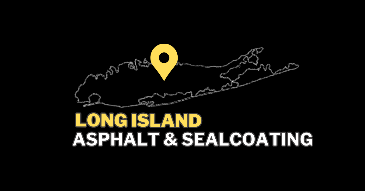 Logo of Long Island Asphalt & Sealcoating; map of Long Island with yellow location pin.