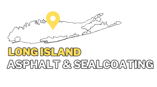 Long Island Asphalt & Sealcoating logo: outline of Long Island with a yellow location pin, text below.