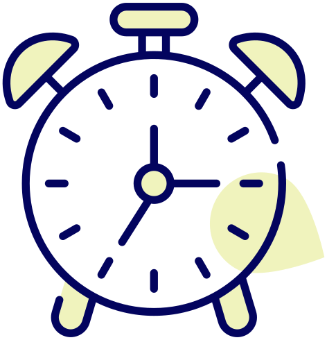 Alarm clock with a light yellow face and dark blue outline.