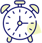 Alarm clock with blue outline and yellow accents, showing time as 2:35.