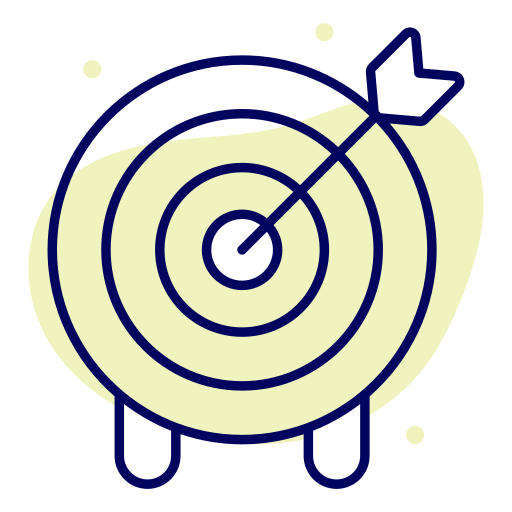 Target with an arrow hitting the bullseye, outlined in blue.