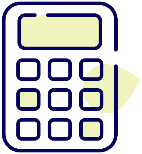 Calculator with a light yellow display and buttons, outlined in dark blue.