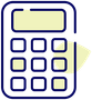 Calculator with nine number buttons and a display, in light yellow and navy blue.