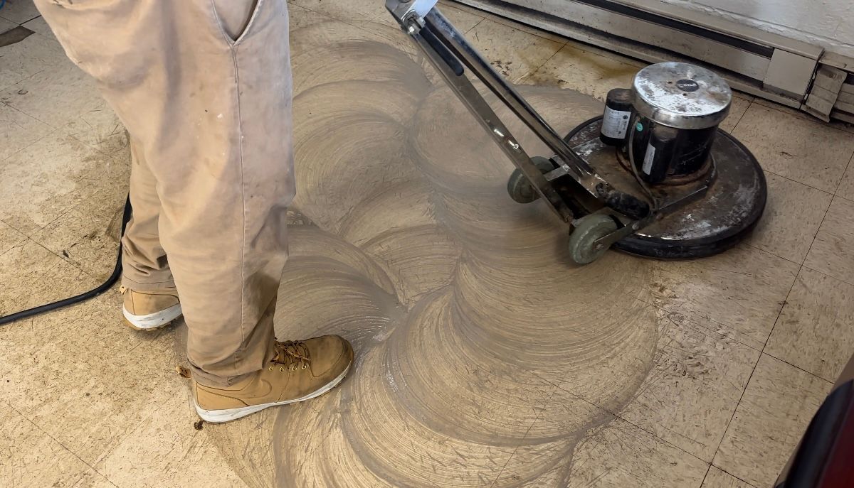 Floor being stripped and waxed at an Albany warehouse