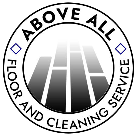 Above All Floor and Cleaning Service logo with gray floor graphic and black circular text
