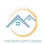 A logo for consistent clarity cleaners with two houses in a circle.
