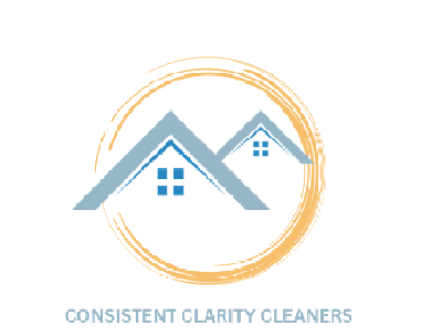 A logo for consistent clarity cleaners with two houses in a circle.