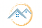 A logo of a house in a circle on a white background.