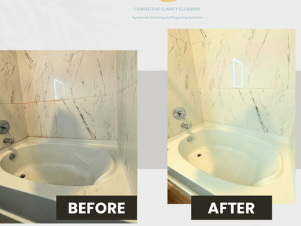 A before and after picture of a bathtub in a bathroom.