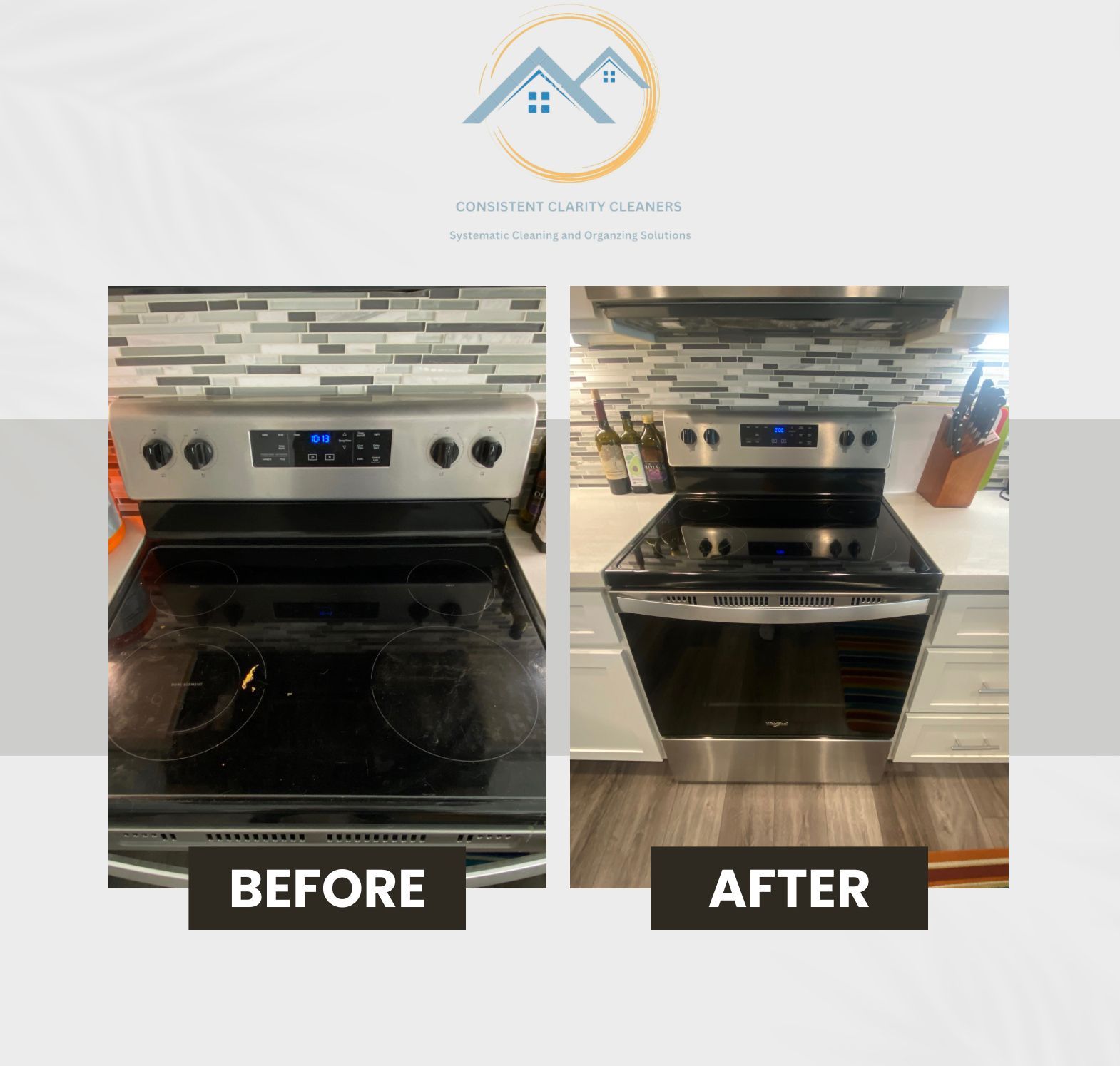 A before and after picture of a stove and oven