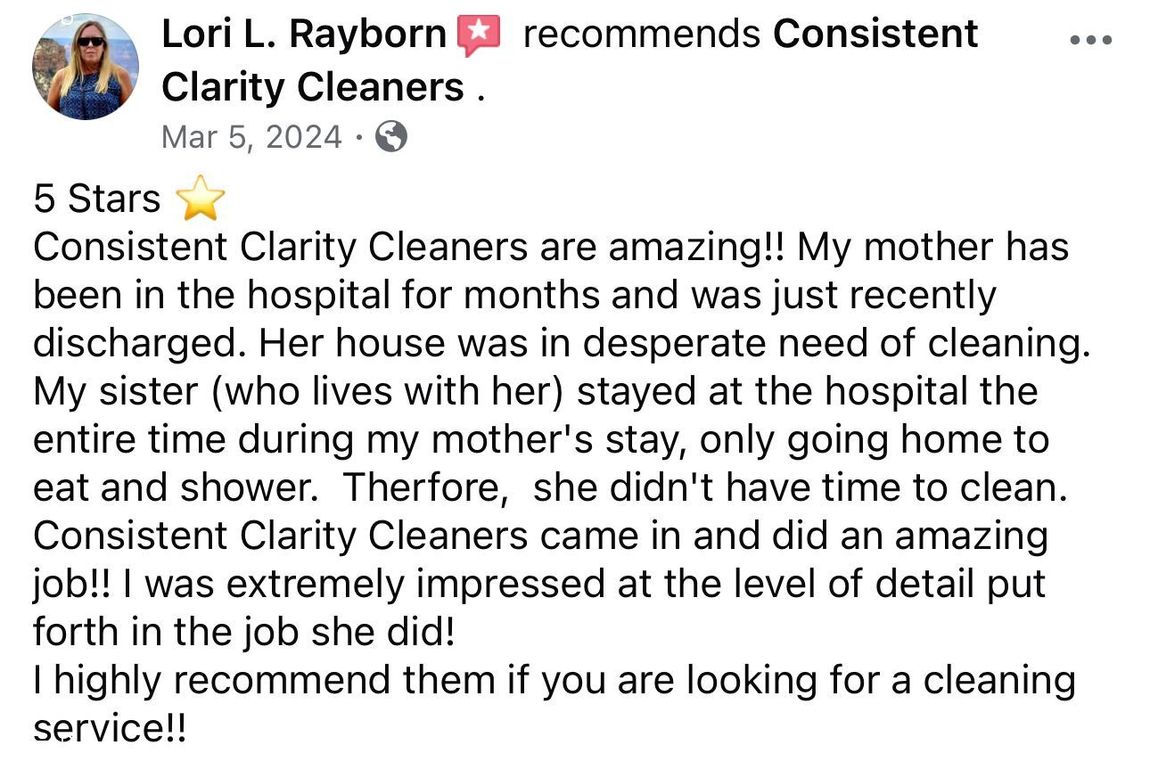 Lori l. rayborn recommends consistent clarity cleaners on facebook