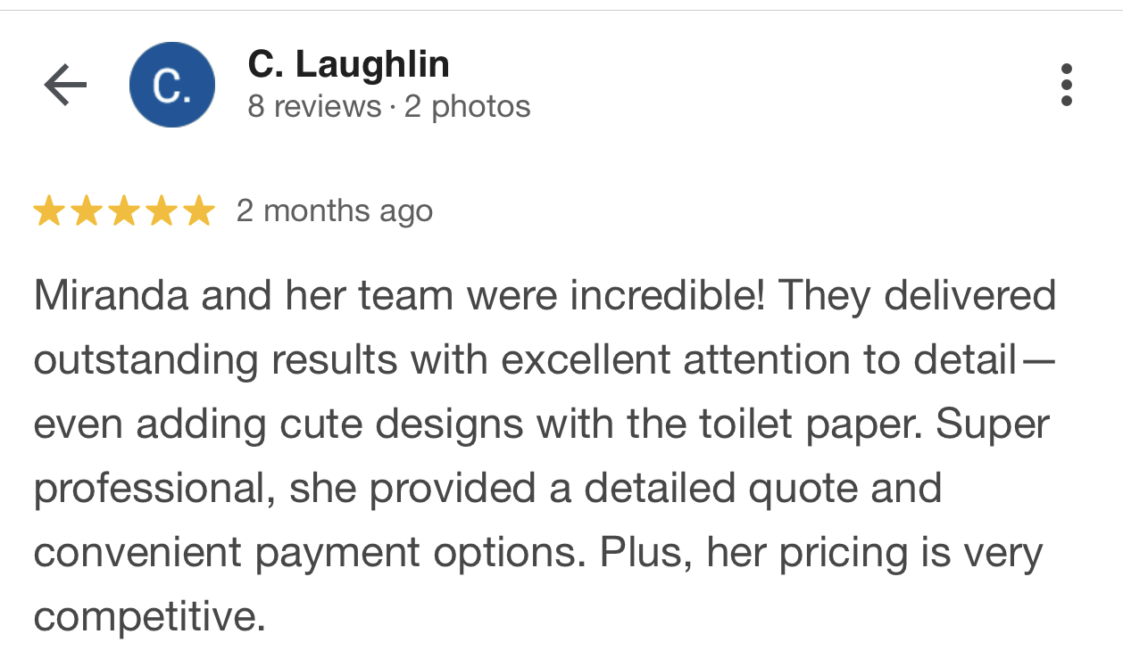 A review of miranda and her team on google.