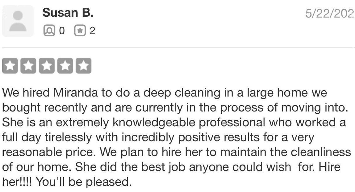 A review of a cleaning company written by susan b.