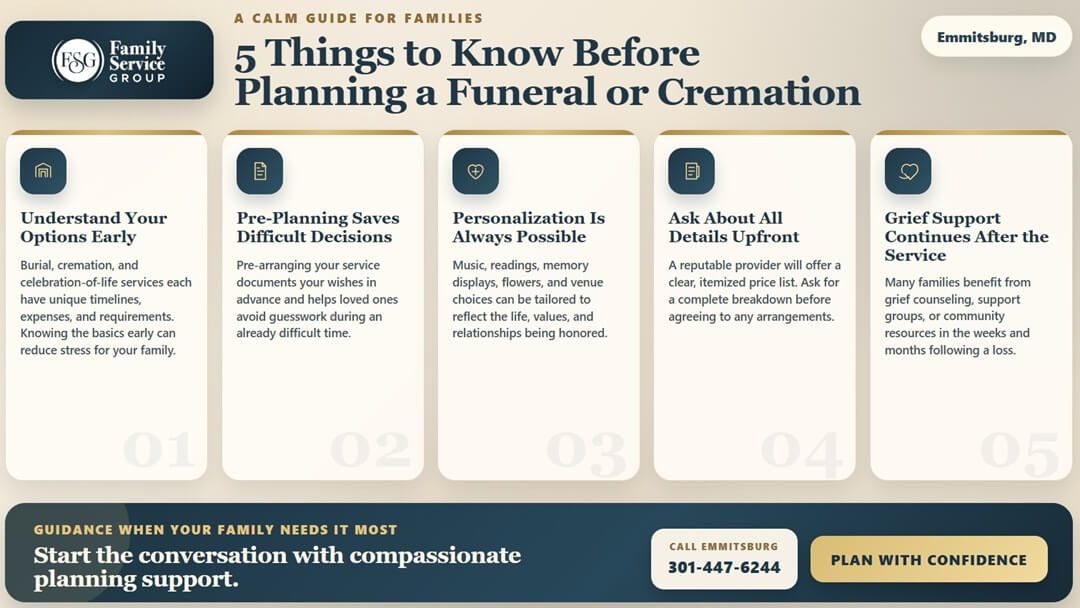 5 Things to know before planning a funeral or cremation in Emmitsburg, MD
