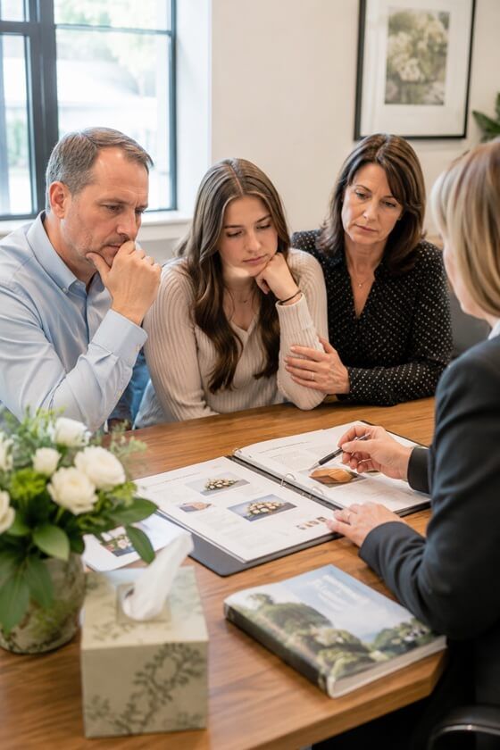 a family consulting over funeral and cremation arrangements in Westminster, MD