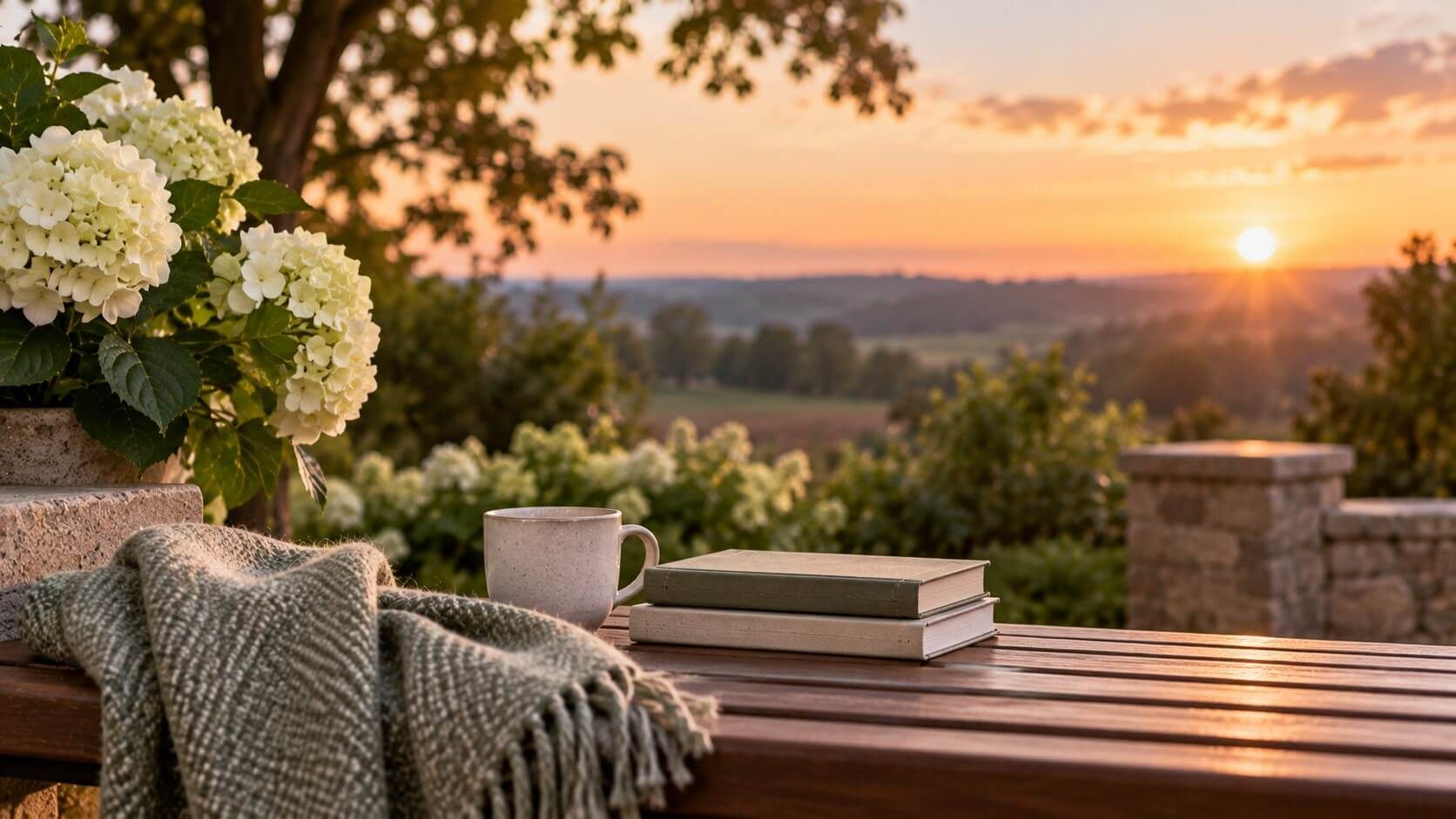 Coffee cup, flowers and a peaceful sunset reflect gentle care from cremation services Emmitsburg, MD