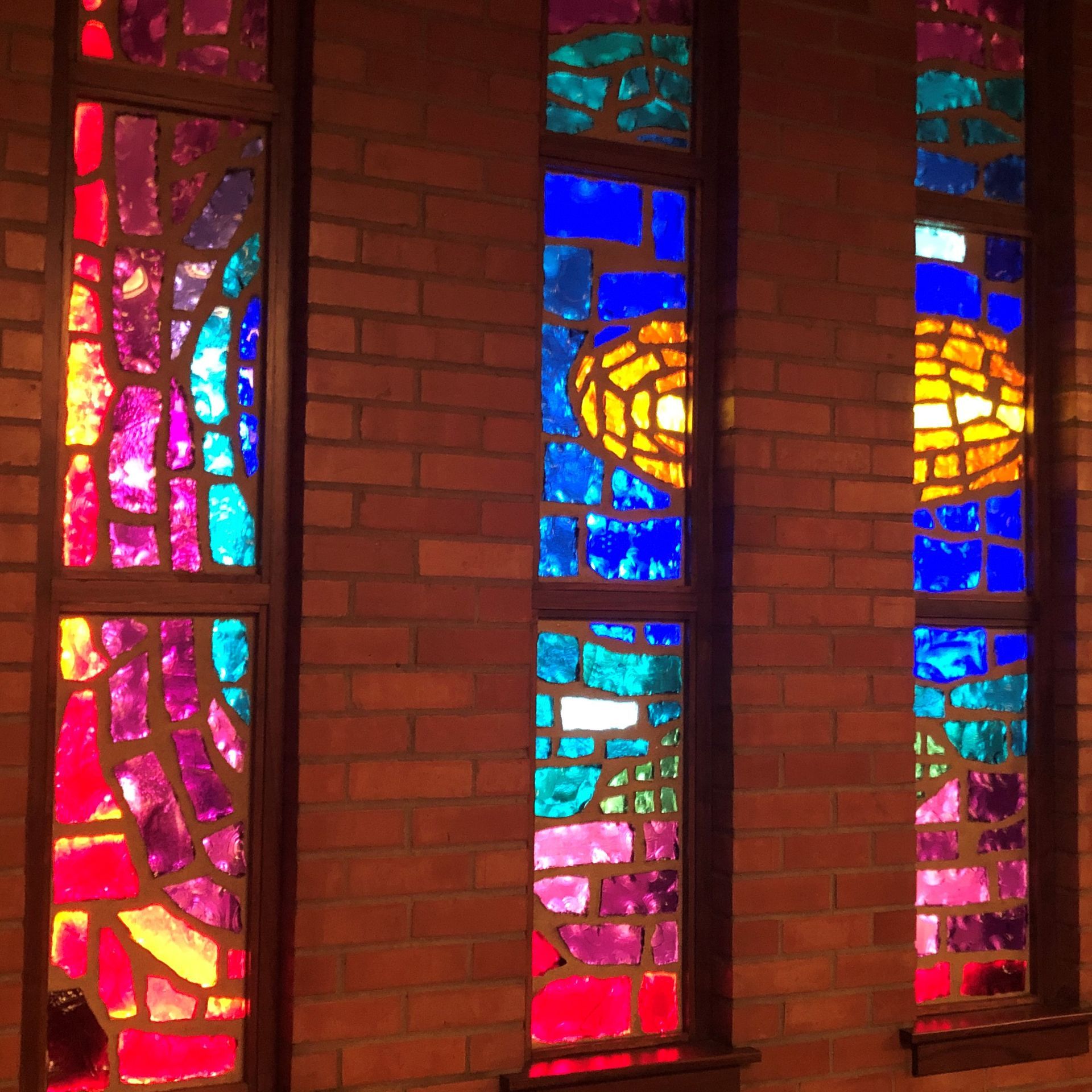 Image of stained glass windows inside Michelotti-Sawyers Mortuary, a funeral home in Billings MT