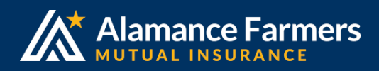 Alamance Farmers Mutual Insurance logo in white and gold on a blue background