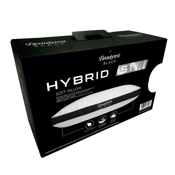 Una caja negra con una almohada blanca dentro.