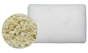 Una almohada blanca con un montón de espuma al lado.