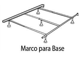 Un dibujo en blanco y negro de la estructura de una cama con las palabras marco para base debajo.