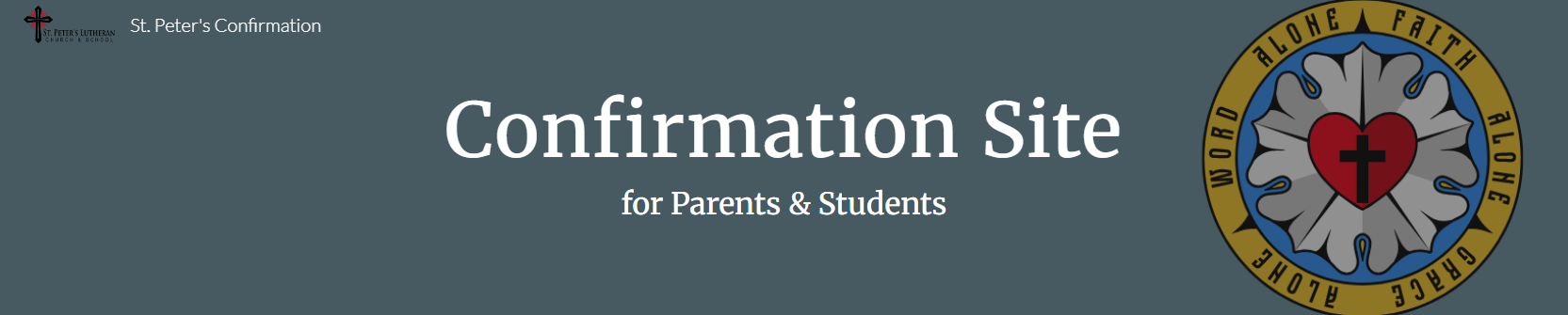Confirmation Site for Parents & Students with a Luther Rose emblem.