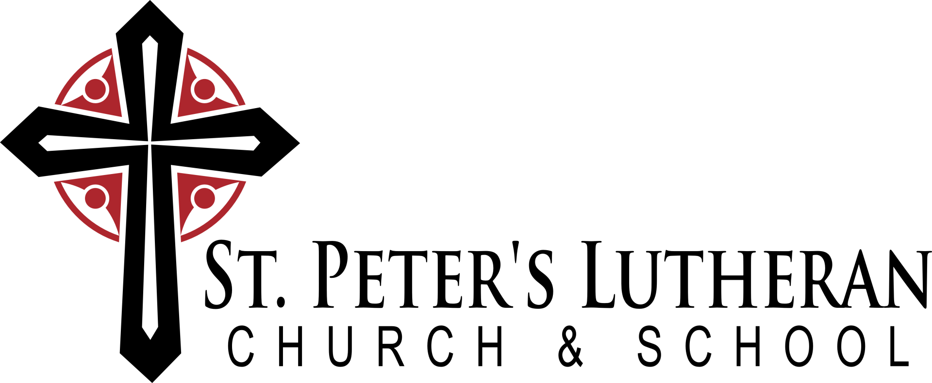 Black cross within a maroon circle. Text: St. Peter's Lutheran Church & School.