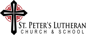 Black cross within a maroon circle. Text: St. Peter's Lutheran Church & School.