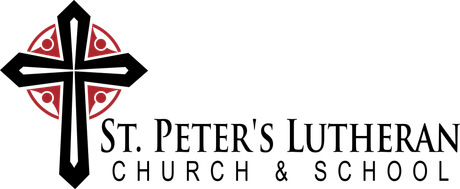 Black cross over a burgundy circular background; text reads “St. Peter’s Lutheran Church & School.”