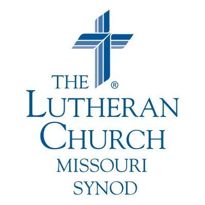 Blue and white logo for The Lutheran Church-Missouri Synod with a cross icon.