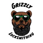 Grizzly Locksmithing logo with a bear wearing green sunglasses and black text