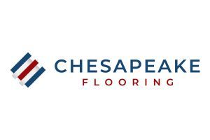 The logo for chesapeake flooring is red , white and blue.