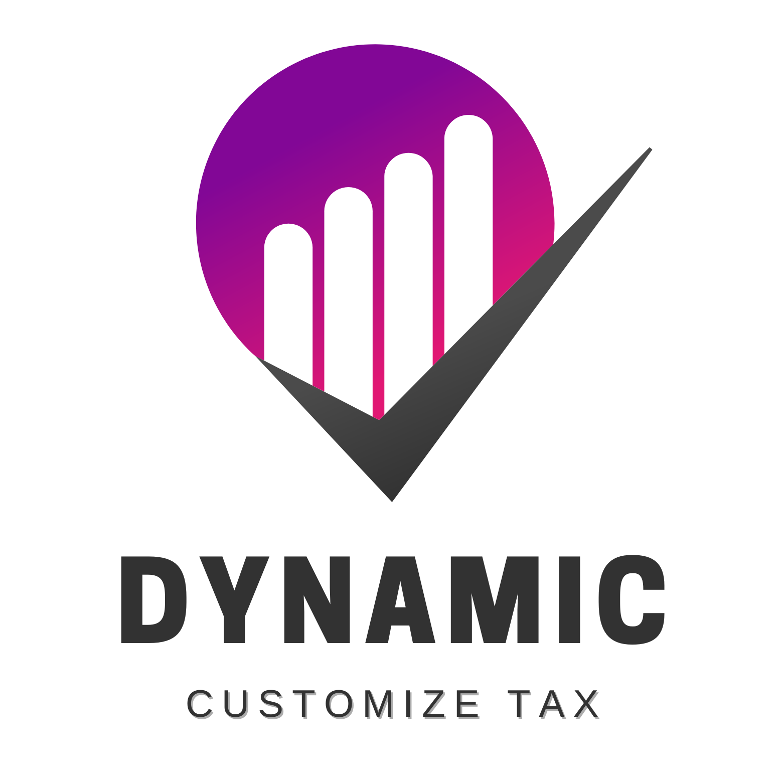 a logo for dynamic customize tax with a purple heart and a check mark . | Dallas, TX | Dynamic Customize Tax a logo for dynamic customize tax with a purple heart and a check mark .