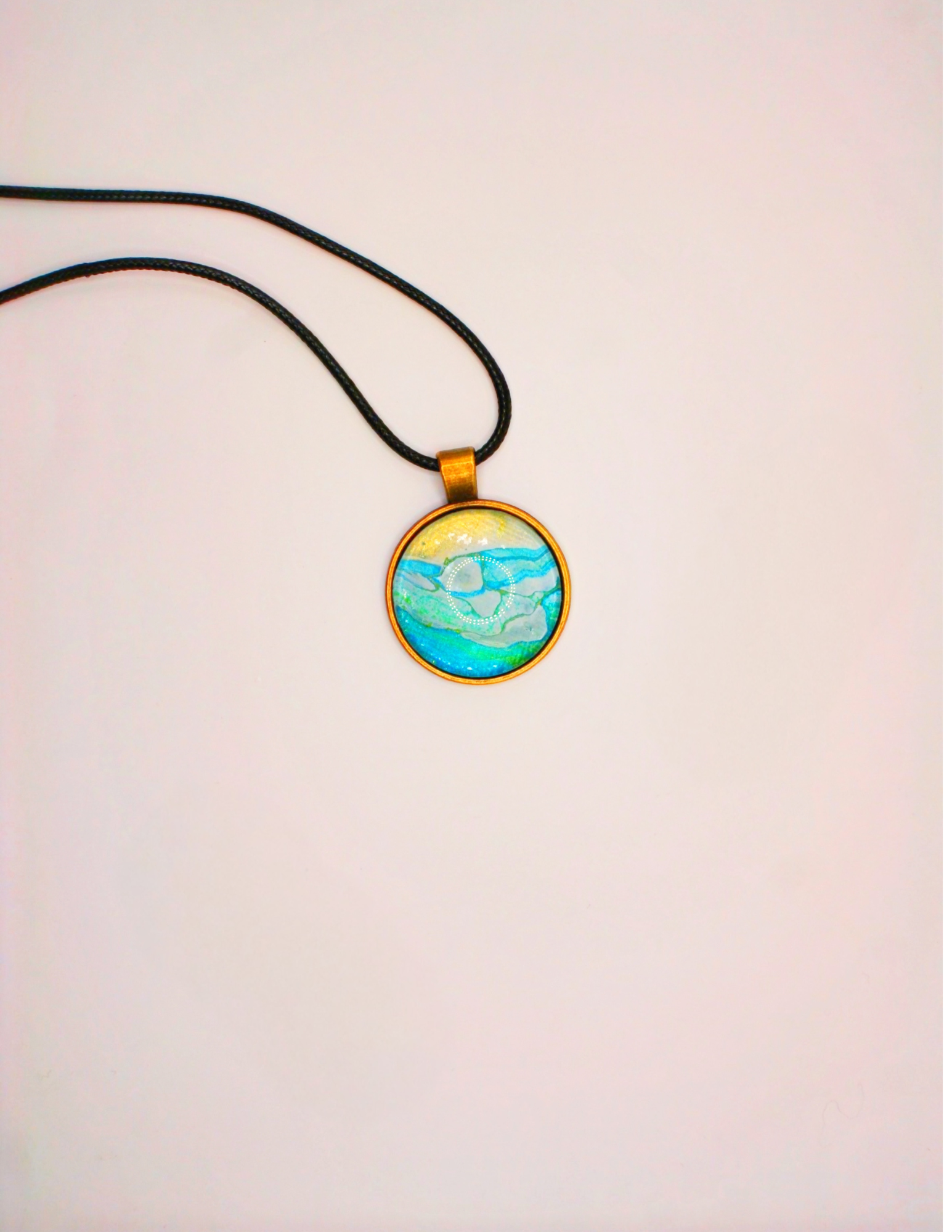 Blue Green and Gold Circle Pendant