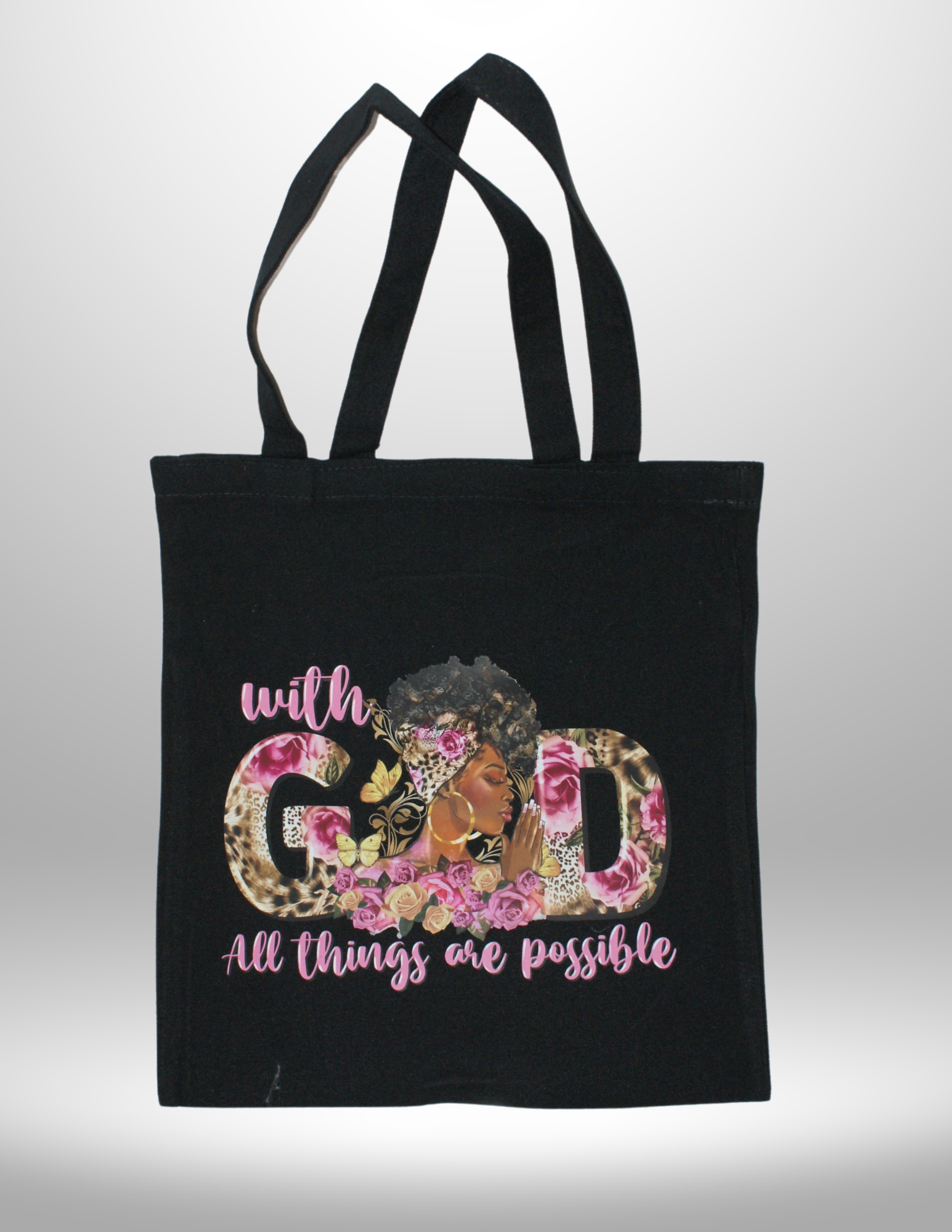 Canvas Tote Bag Black With God