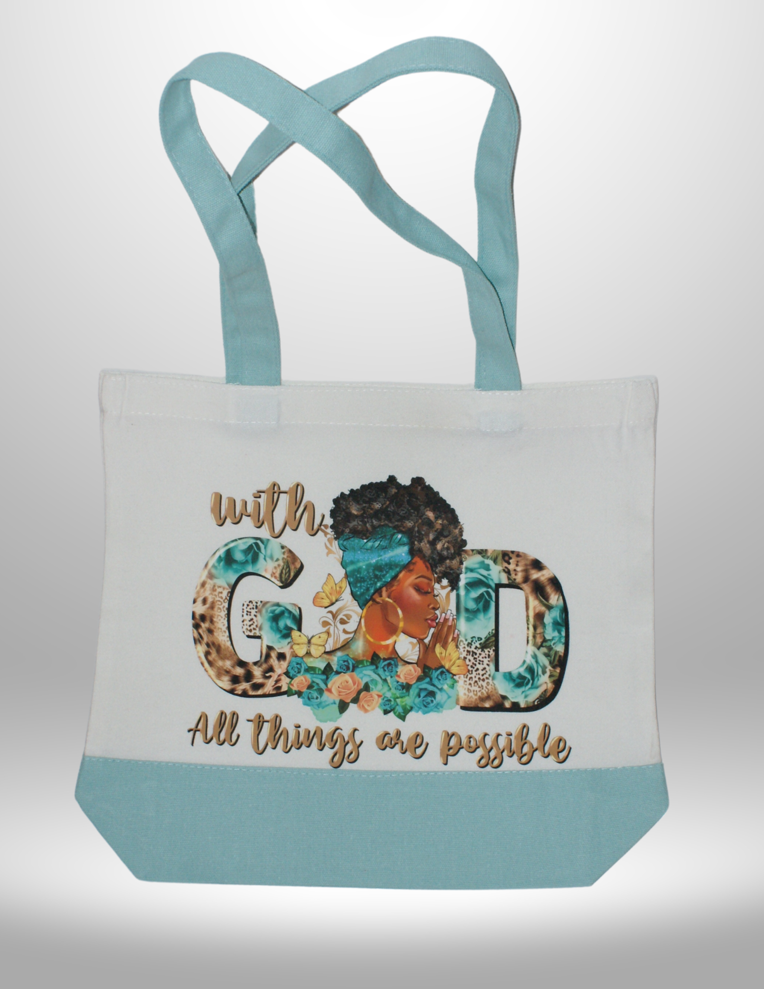 Canvas Tote Bag-Mint With God
