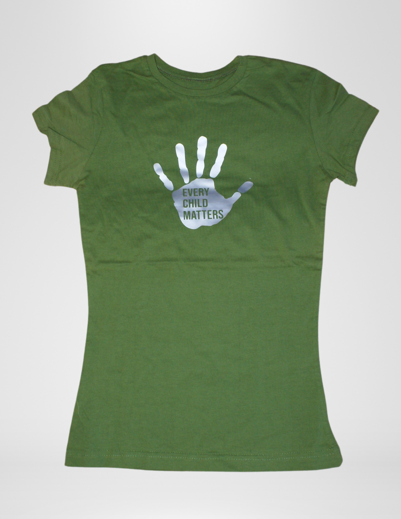 Girls T-Shirt-Every Child Matters-Silver on Green