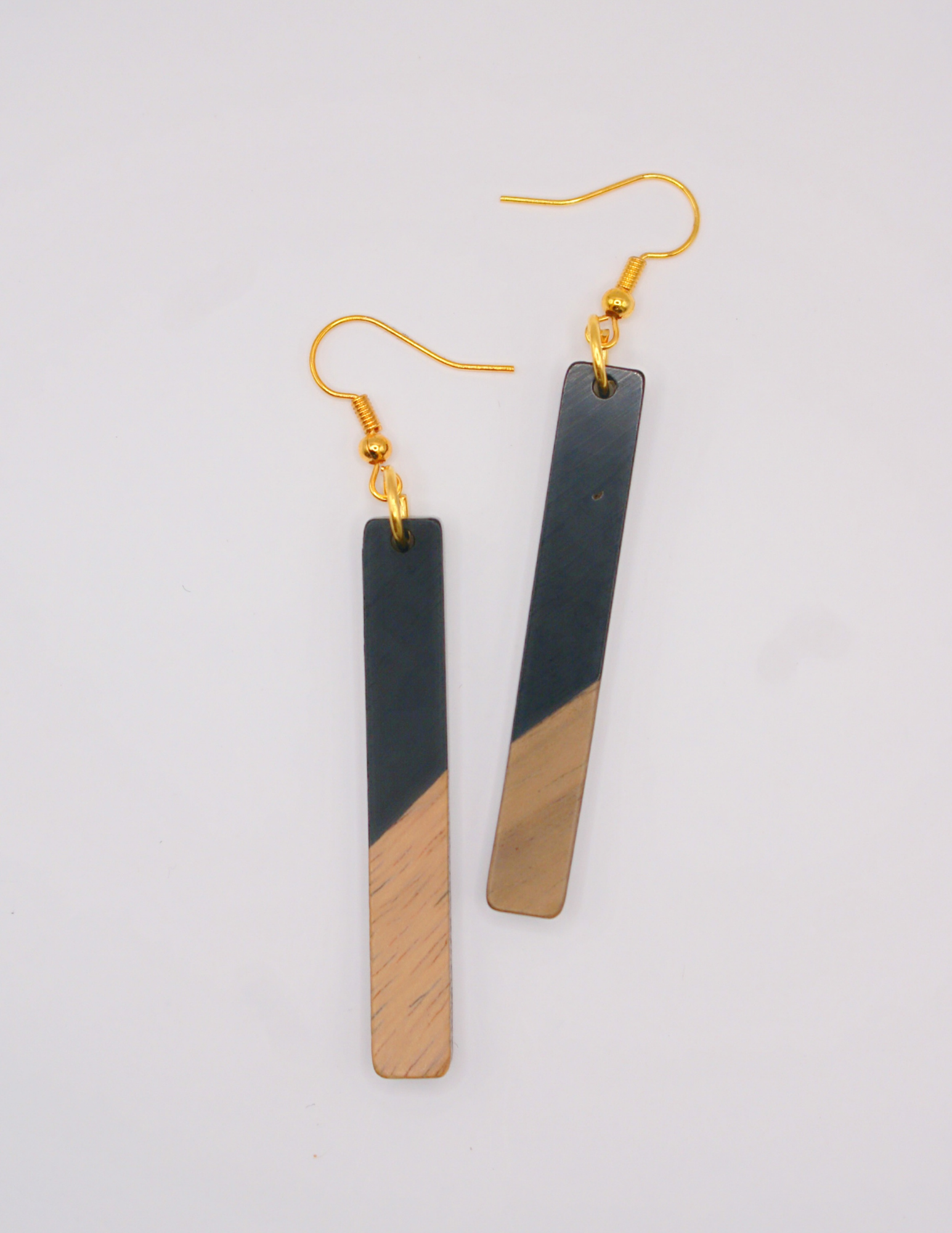Resin & wood Earrings-Rectangle with Black Details