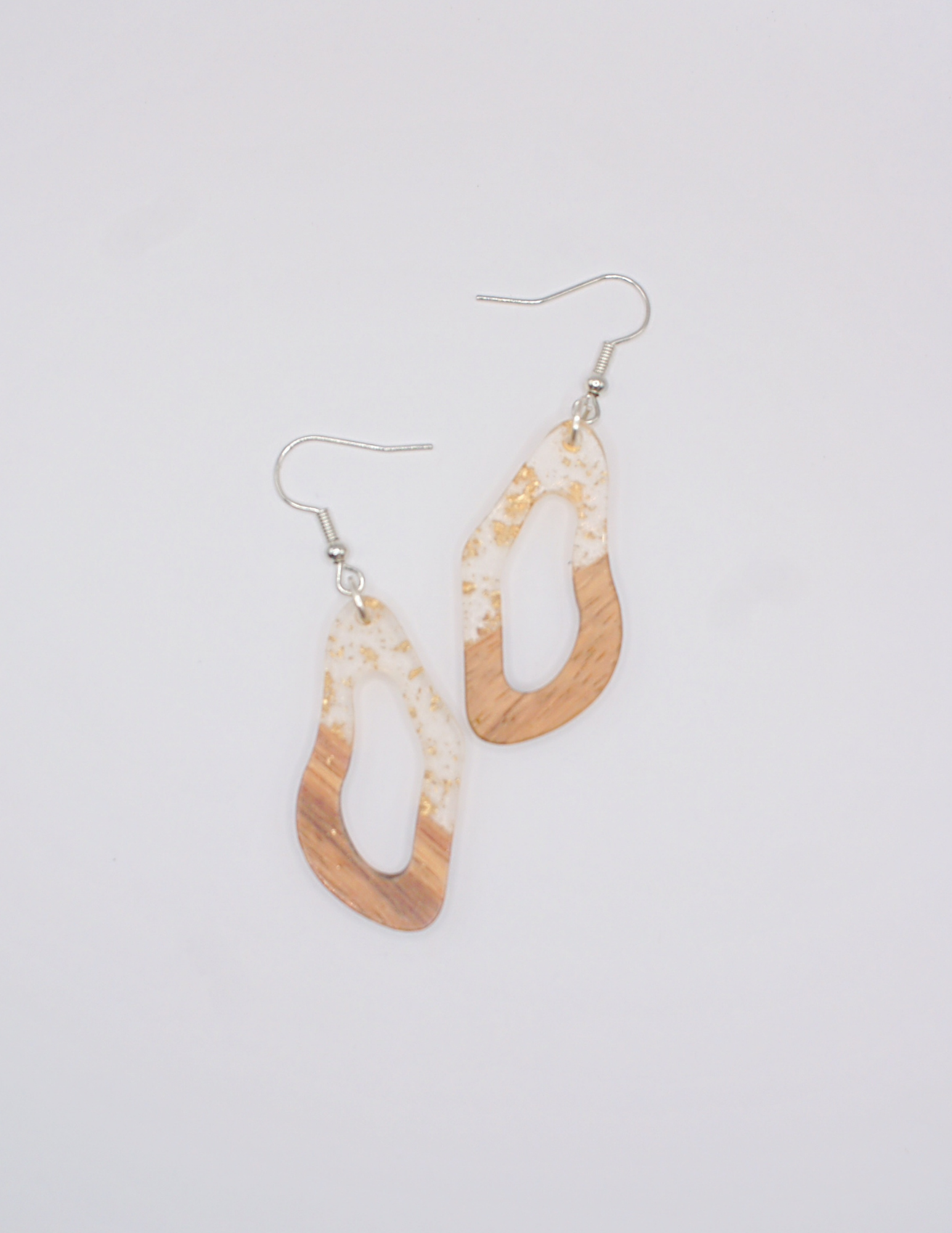 Resin & Wood Earrings-Dissorted Hollow Oval with Gold Details