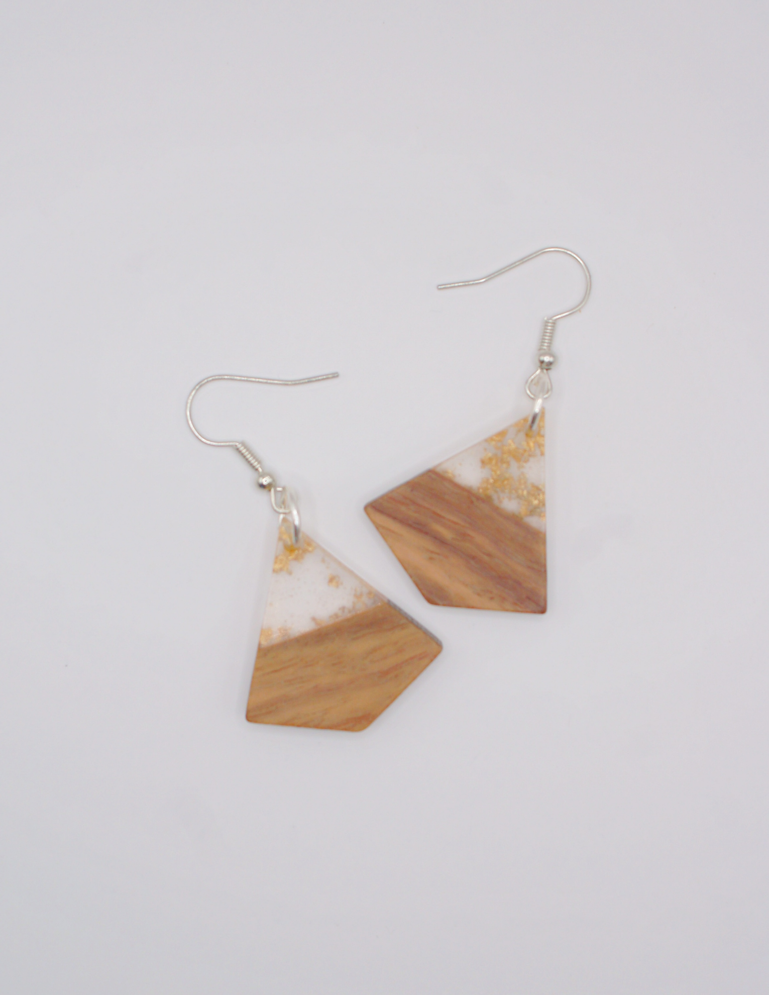 Resin & Wood Earrings-Rhombus with Gold Details