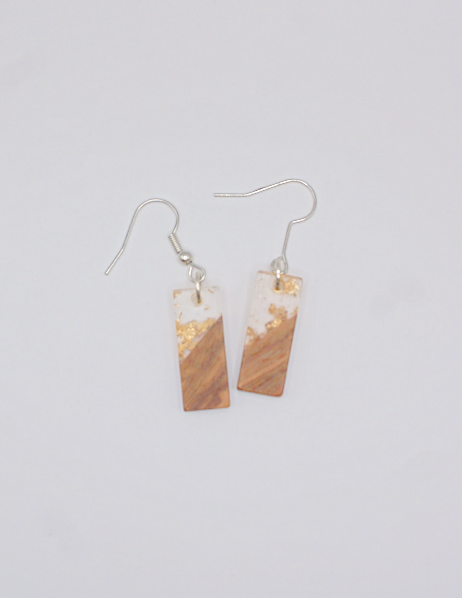 Resin & Wood Earrings-Short Rectangle with Gold Details