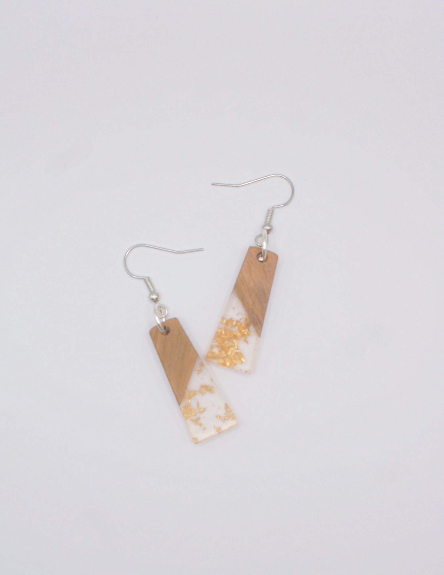 Resin & Wood Earrings-Flared Shape with Gold Details