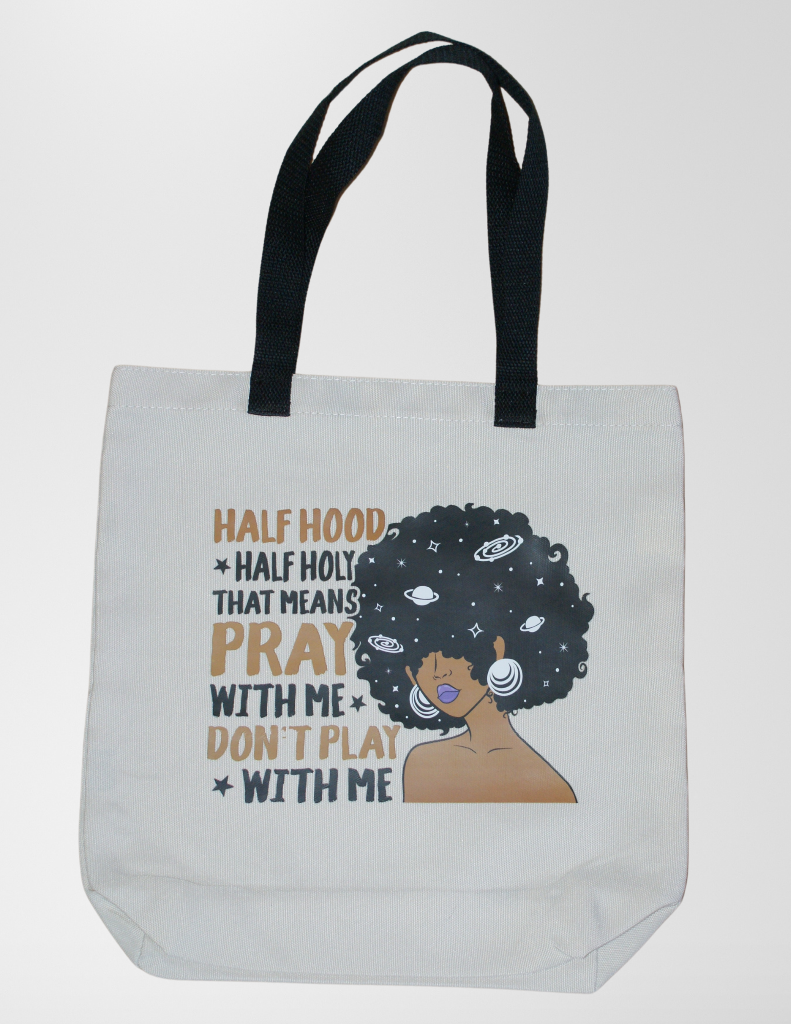 Canvas Tote Bag-Black Straps Half Hood