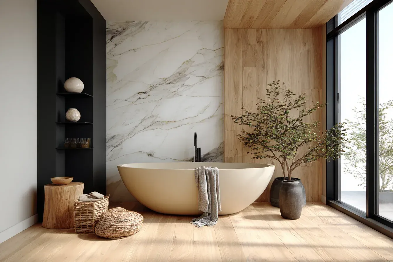 A Vancouver bathroom backsplash installation with glass mosaic tiles, LED under-cabinet lighting, and custom edge finishing. Adds texture and visual appeal to modern bathroom designs. Installed by top-rated tilework contractors.